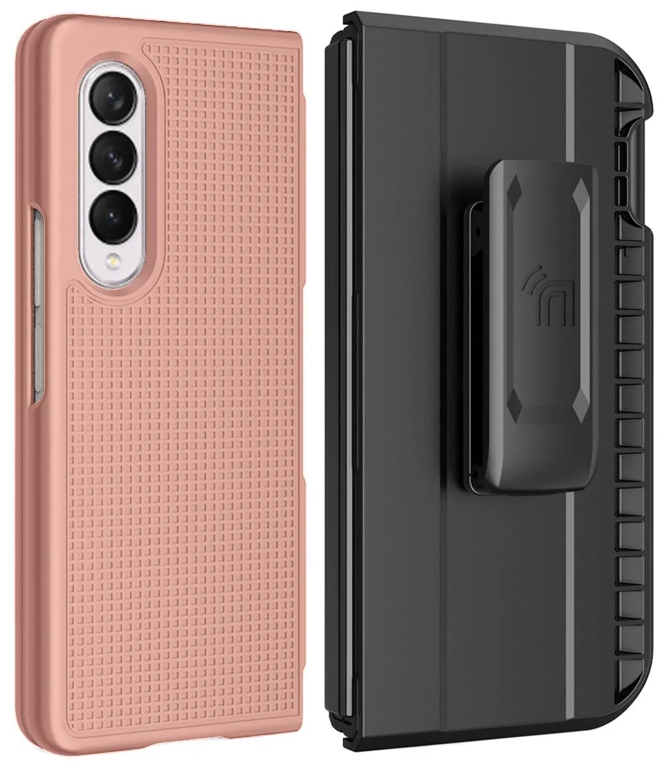 Nakedcellphone Nakedcellphone Grid Case + Belt Clip Holster Combo Rose Gold for Samsung Galaxy Z Fold 3 5G (2021, SM-F926) — product photo