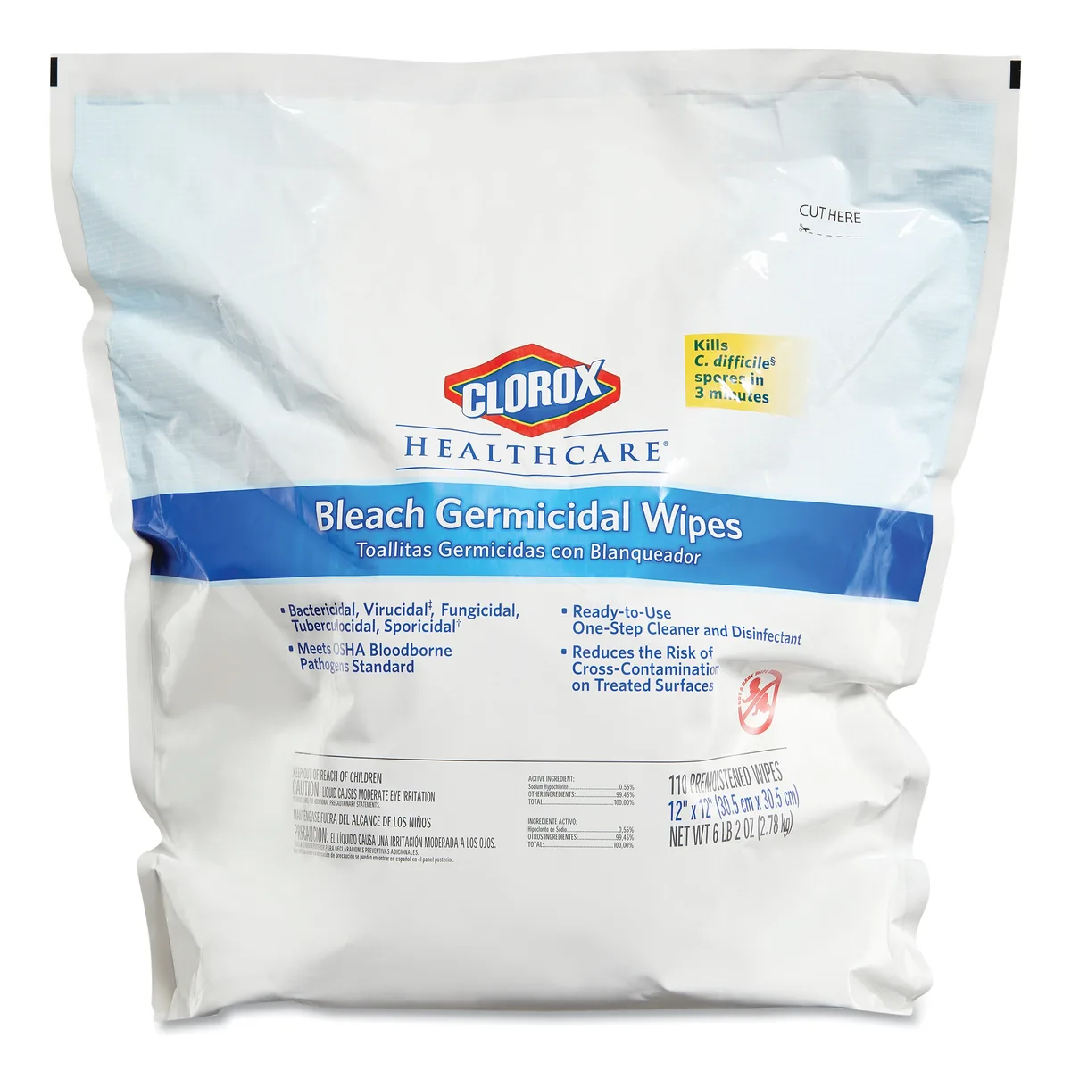 Clorox Clorox 30359CT Bleach Germicidal Wipes 110 count 2 carton cleaning — product photo
