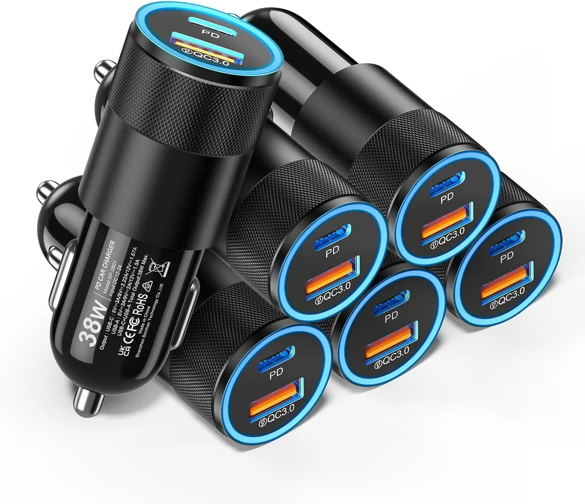 Leelbox Leelbox 6 Pack 38W Dual USB-C USB-A Car Charger — product photo