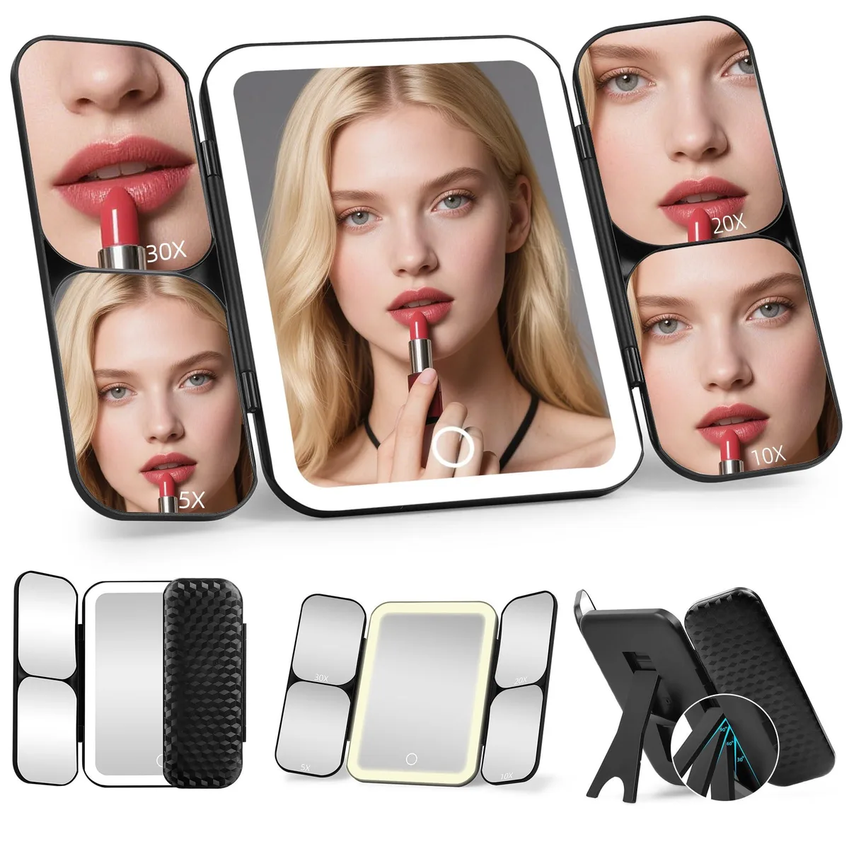  saiggnyy Sai-950.527-White Trifold Mirror 5x 10x 20x 30x Magnification — product photo
