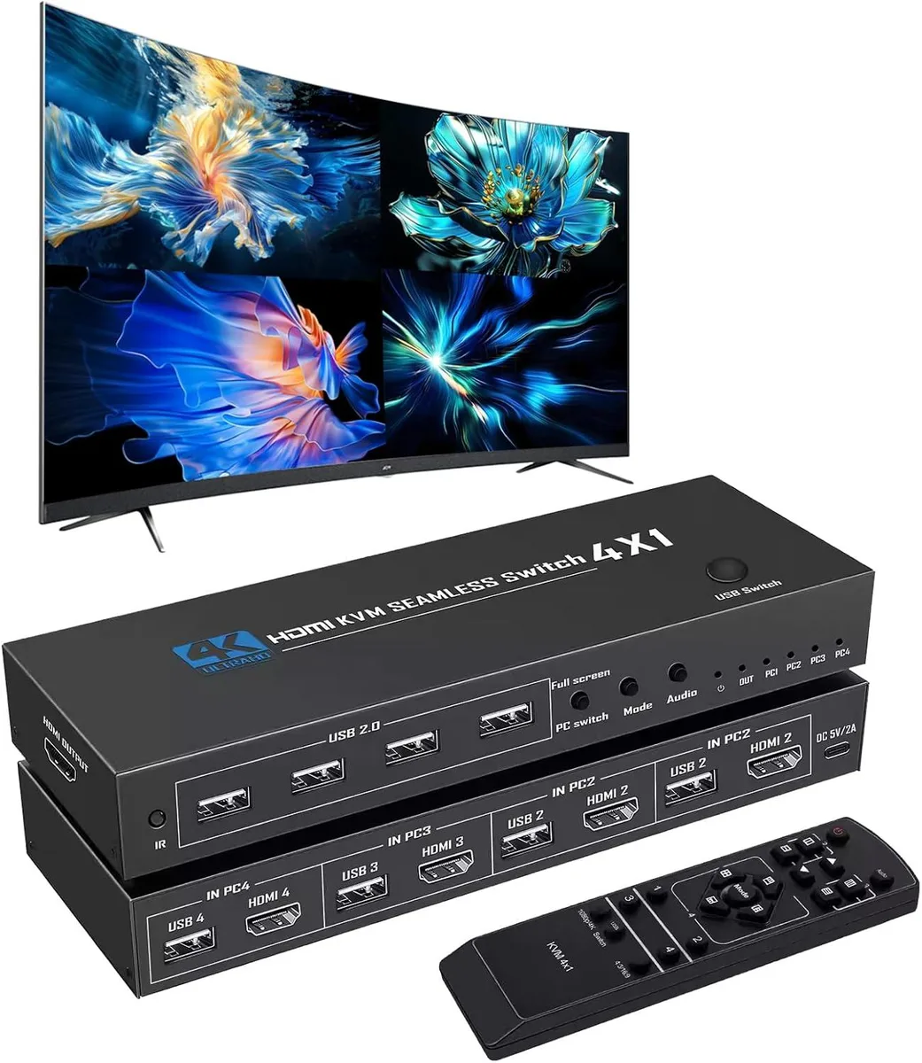 AUTYUE AUTYUE K6A 4K@30Hz HDMI USB KVM Multiviewer Switch 4 in 1 Out — product photo