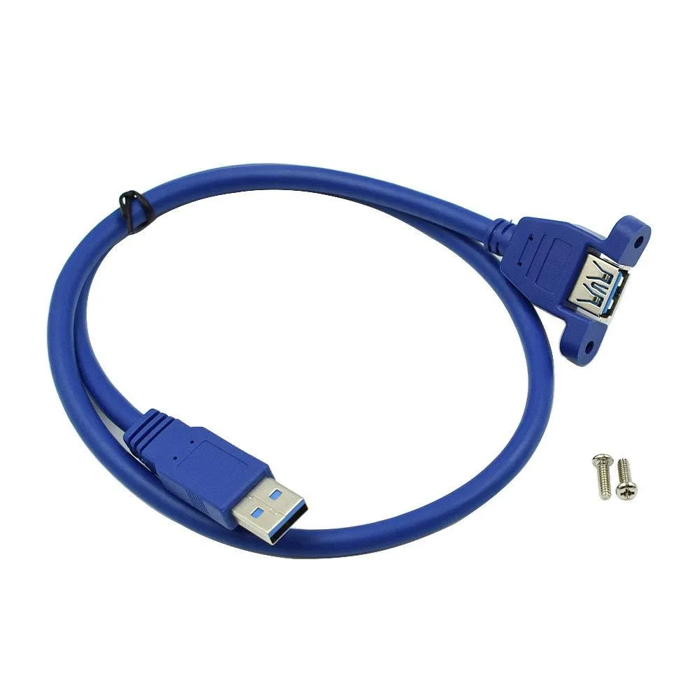 No Sew No Sew USB 3.0 Type A Male to Female Extension Cable 2ft Blue Panel Mount 29mm Screw Holes — product photo