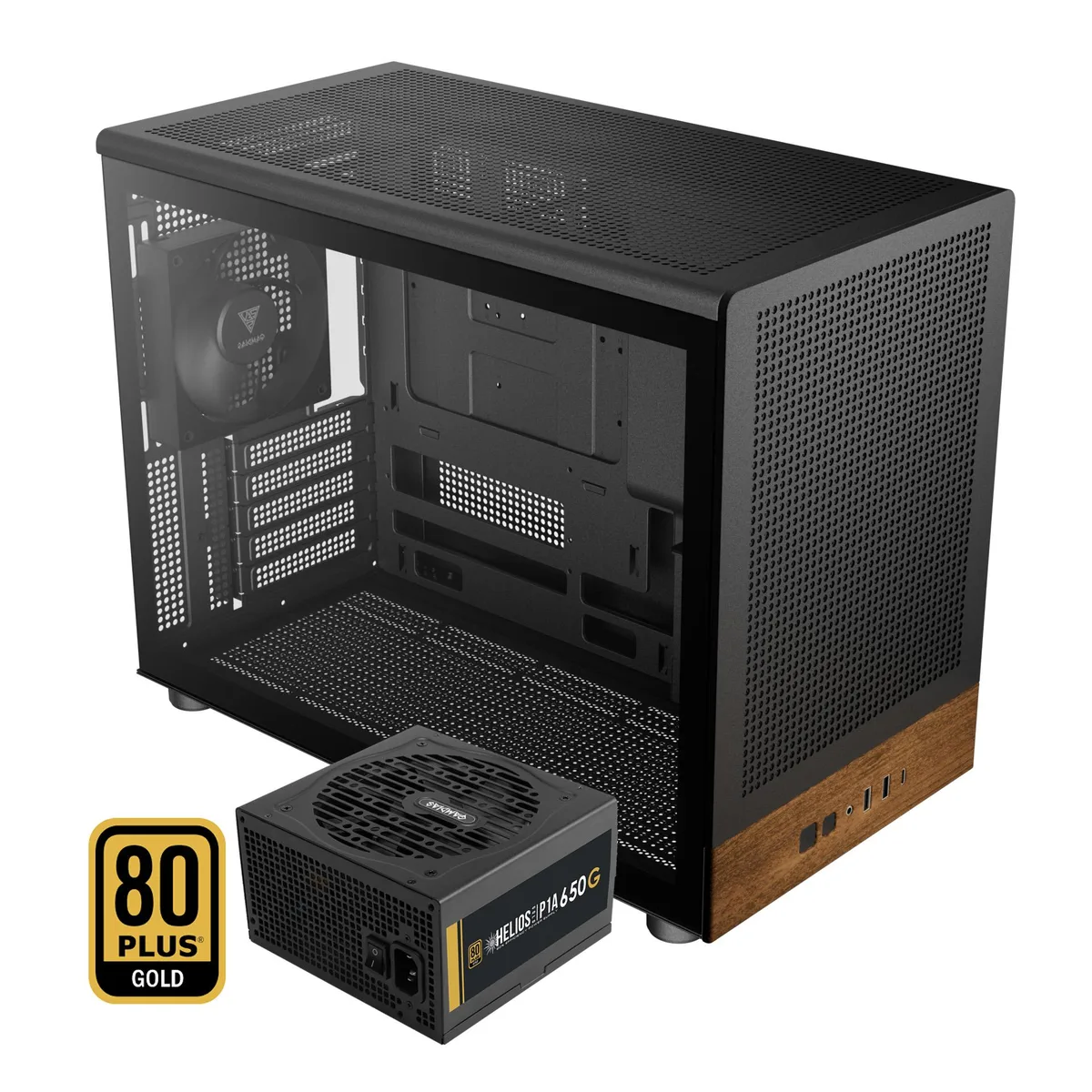 GAMDIAS Technology GAMDIAS Technology ATHENA M4M WOOD 650W 80+ Gold PSU PC case — product photo
