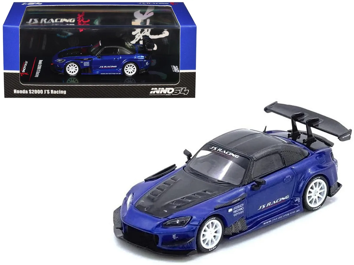 Inno Models Inno Models Honda S2000 RHD J's Racing Blue Metallic Carbon Hood Top 1/64 Diecast — product photo
