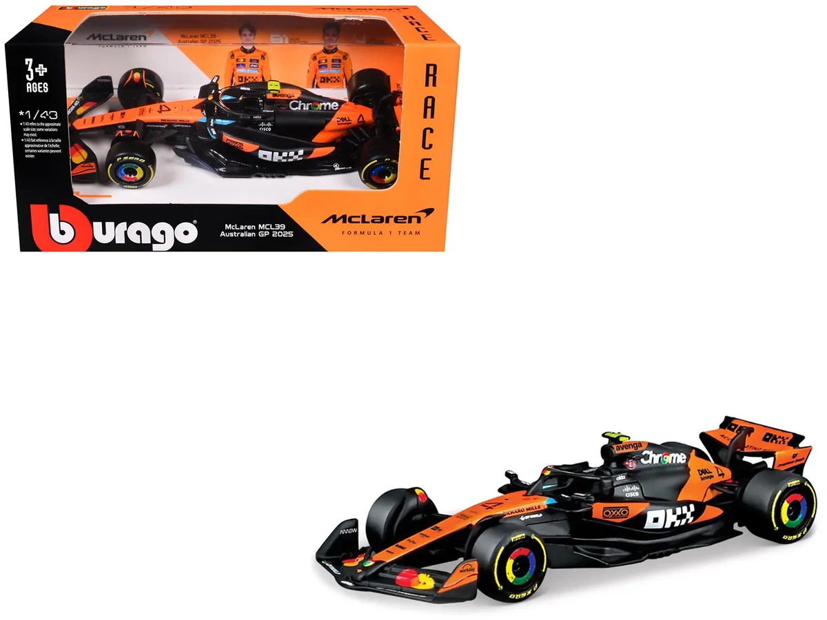 BBURAGO BBURAGO McLaren MCL39 #4 Lando Norris OKX Winner Australian GP 2025 Race Series 1/43 Diecast — product photo