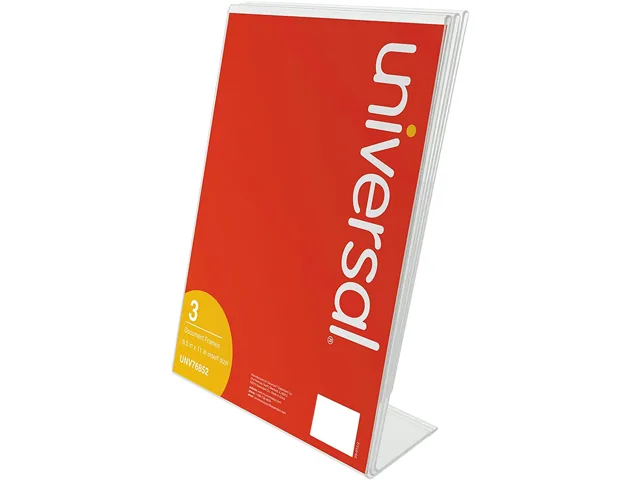 Three clear L-shaped freestanding frames in a pack