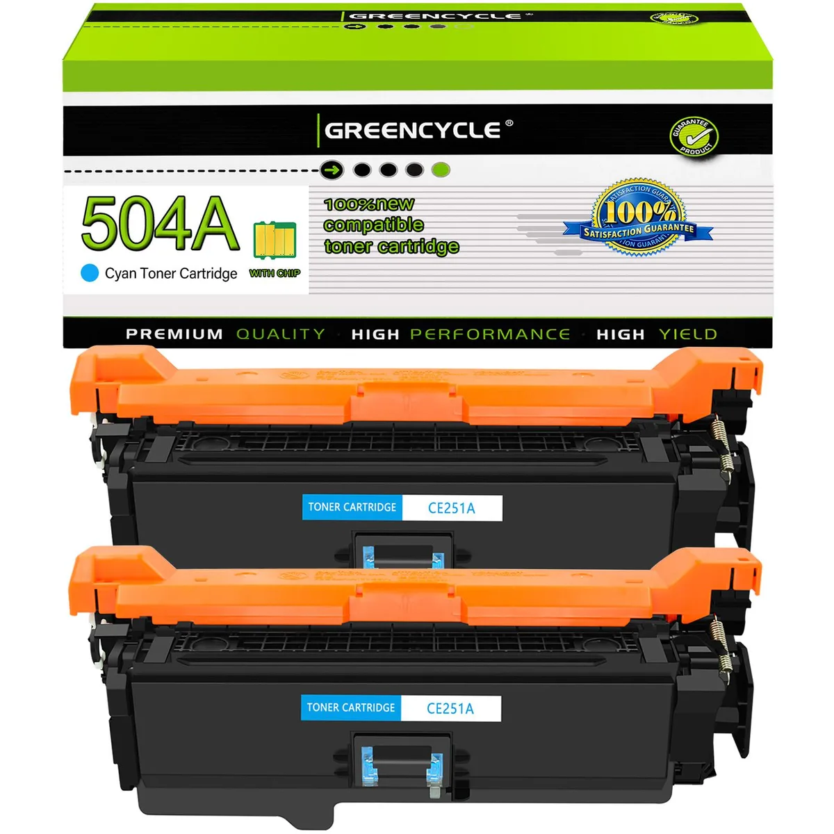GREENCYCLE GREENCYCLE 504A CE251A Cyan Toner Cartridge 2 Pack — product photo