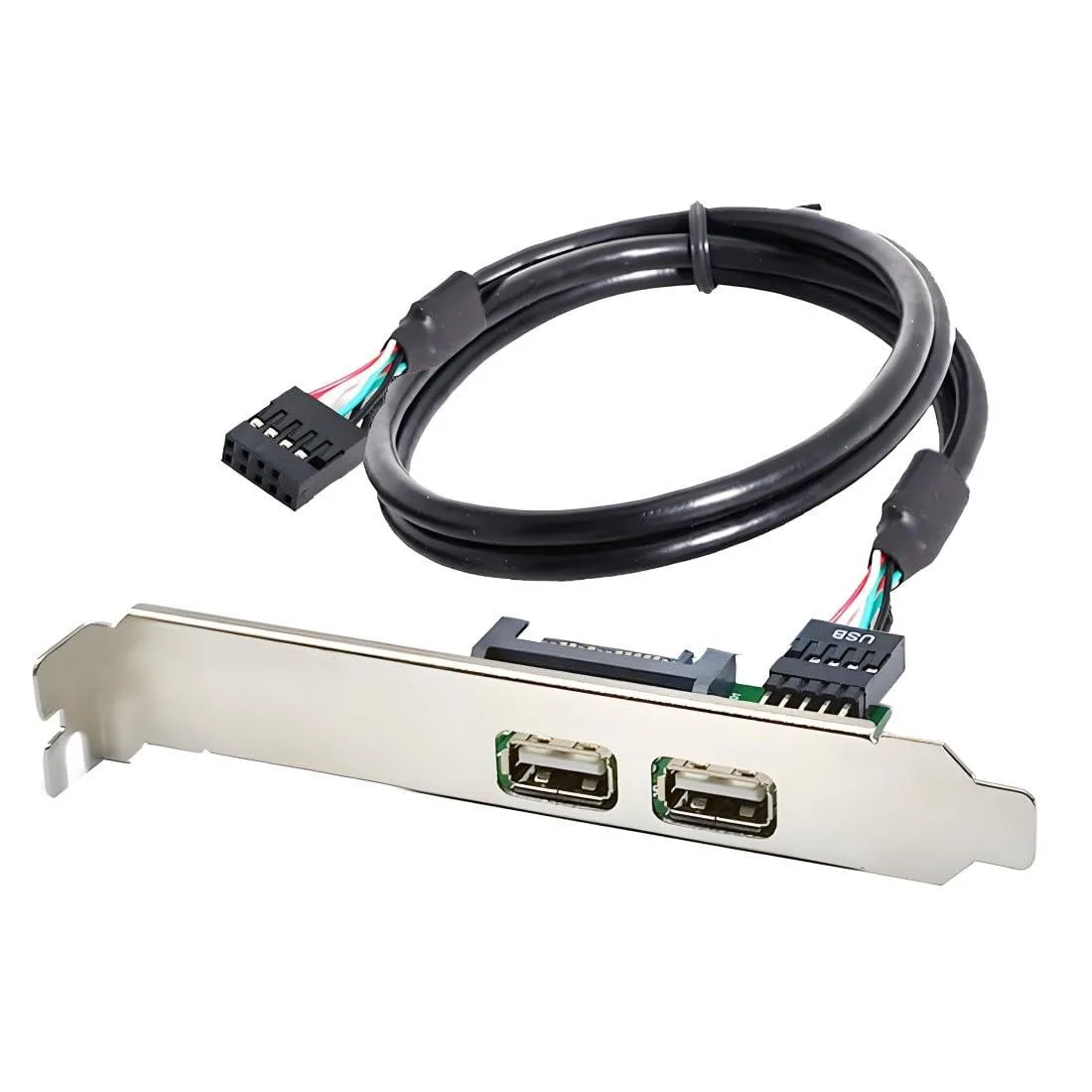 LORDWORLD LORDWORLD 2-Port USB 2.0 Front Panel Header 9-Pin to 2 Female 30cm with 120mm PCI-E Bracket SATA Power — product photo
