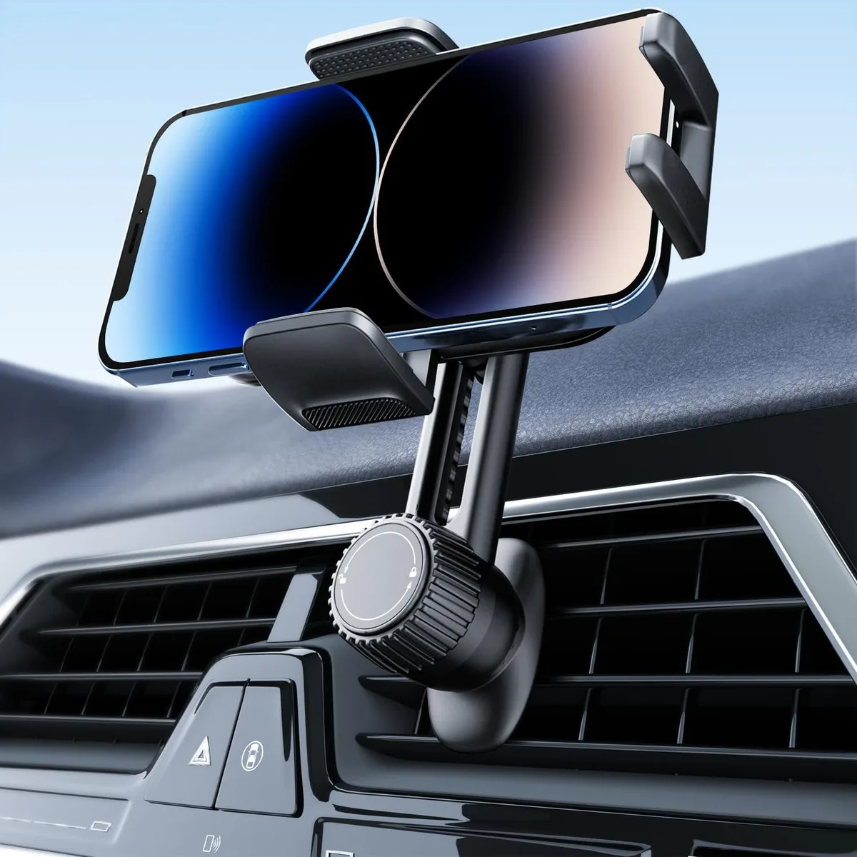  Holdersafe RH02 vent phone mount black 360° 1.4in hook 1.05in thick case 35mm steel hook 99% square vents — product photo