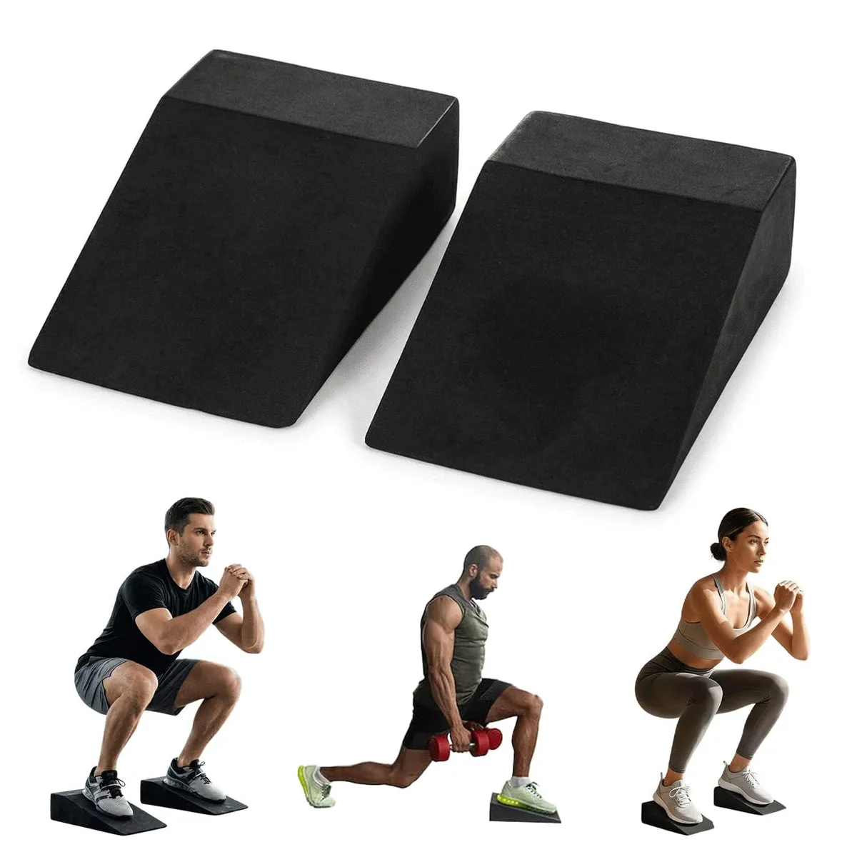Two black EVA squat wedge blocks with 14 inch rubber grips