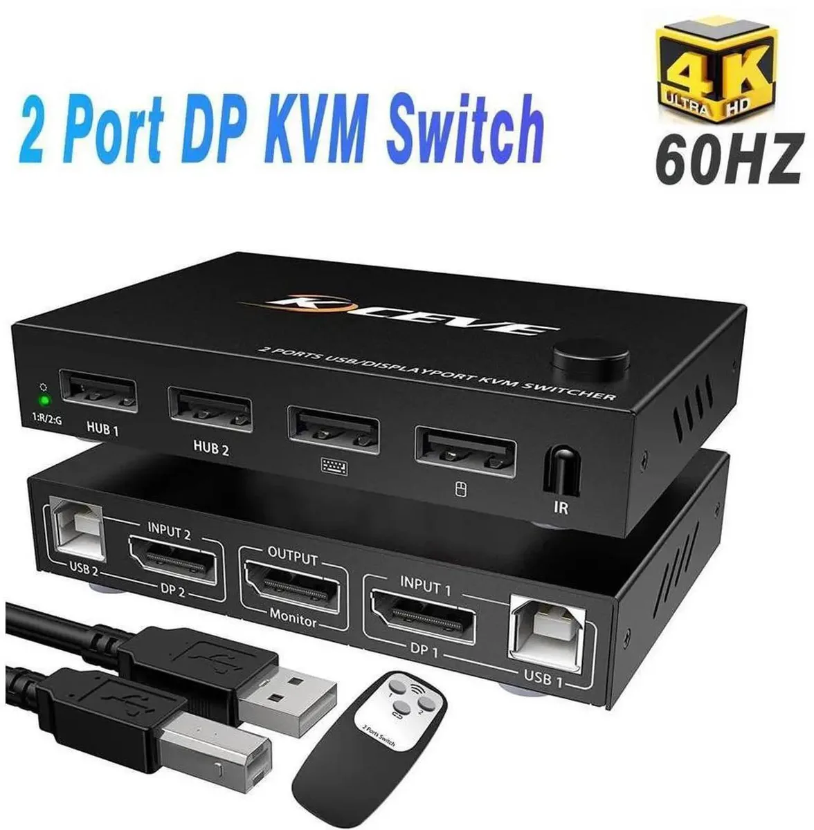 SMUGDESK SMUGDESK 2-Port DP KVM Switch with USB 2.0 Hub 4K@60Hz 3840x2160 — product photo