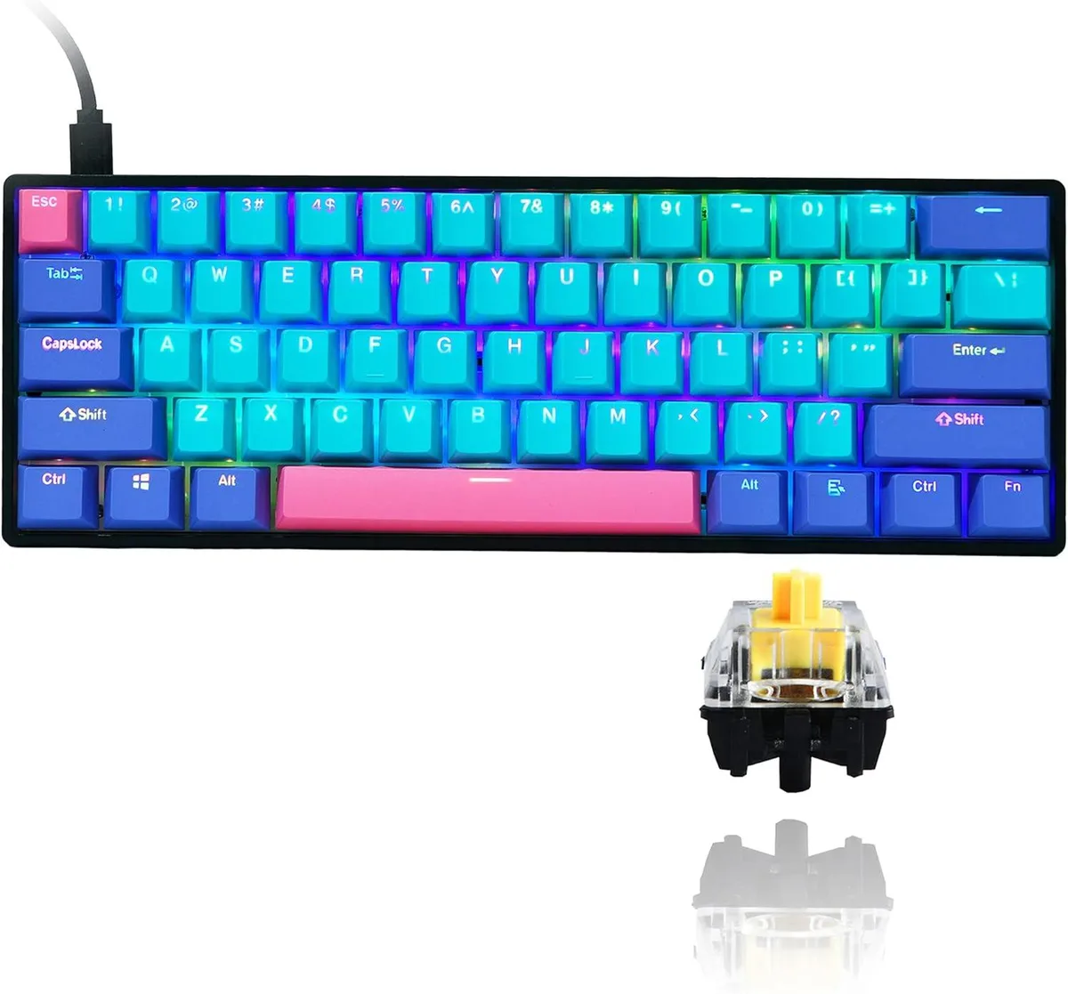 usbroway usbroway GK61 60% Mechanical Gaming Keyboard Gateron Optical Yellow Joker — product photo