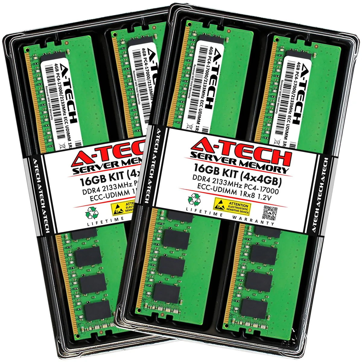 A-Tech A-Tech 16GB (4x4GB) DDR4 2133 ECC UDIMM CL15 1Rx8 1.2V 288-Pin Server RAM — product photo
