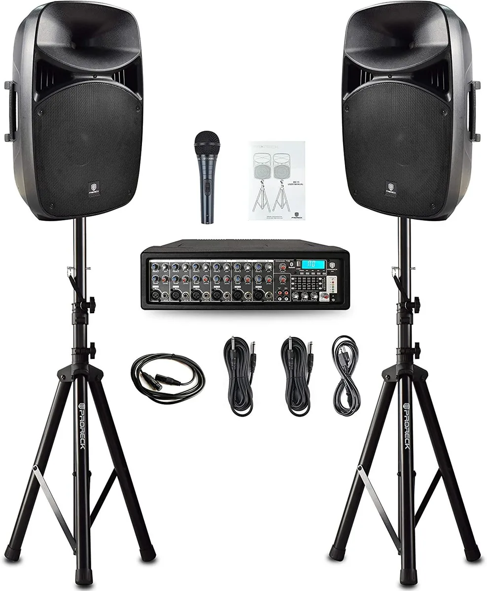 PRORECK PRORECK MX15 15inch 2500W Bluetooth PA System with Stands Mic Effect Controller 48V Phantom Power — product photo