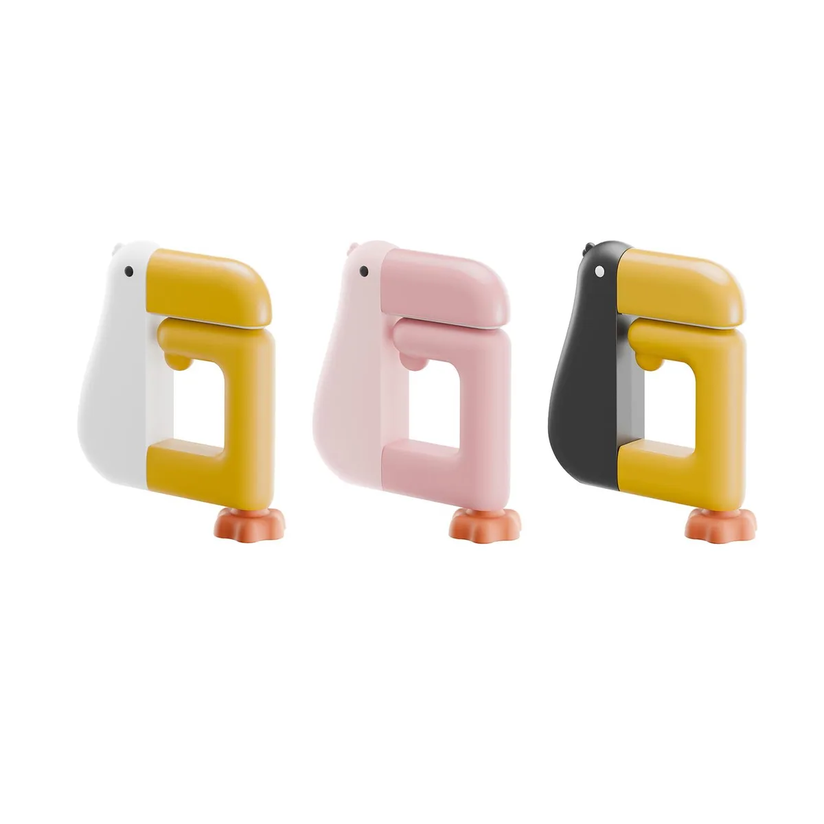 Three foldable bird-shaped desk hooks with adjustable non-slip clamps