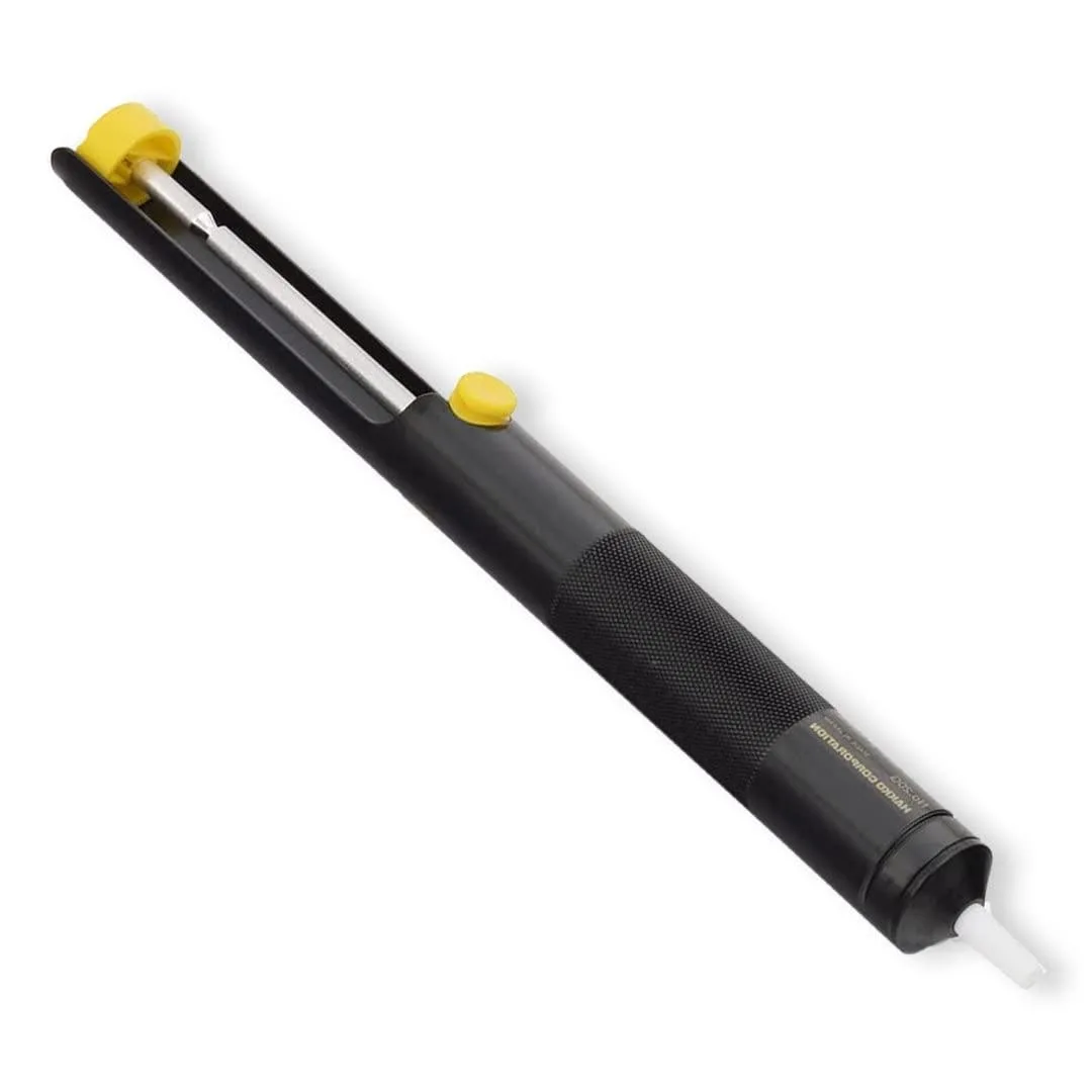 Black desoldering pump with Teflon nozzle and anti-slip handle, 7.5 inches