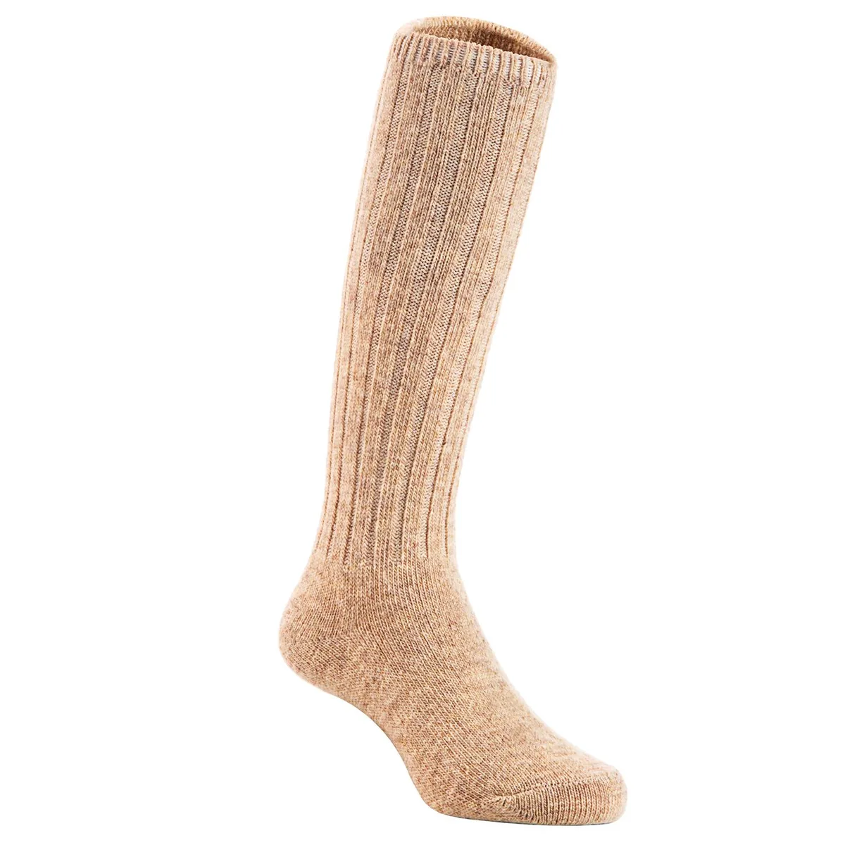 A pair of beige knee-high wool socks for ages 0-2Y