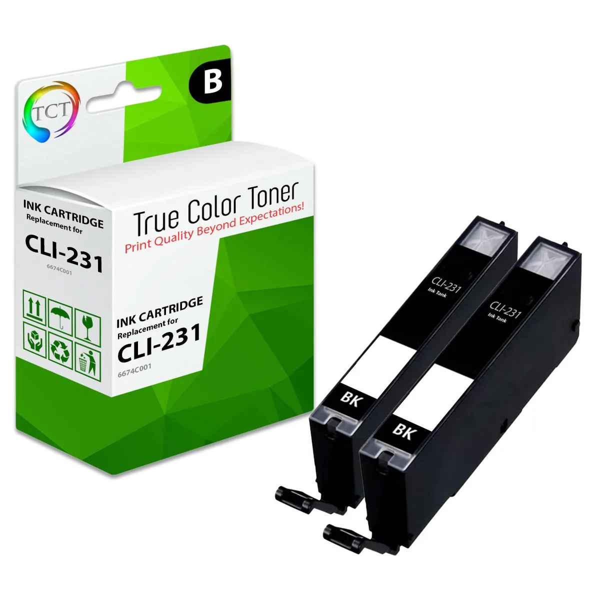 Two black ink cartridges in sealed packaging