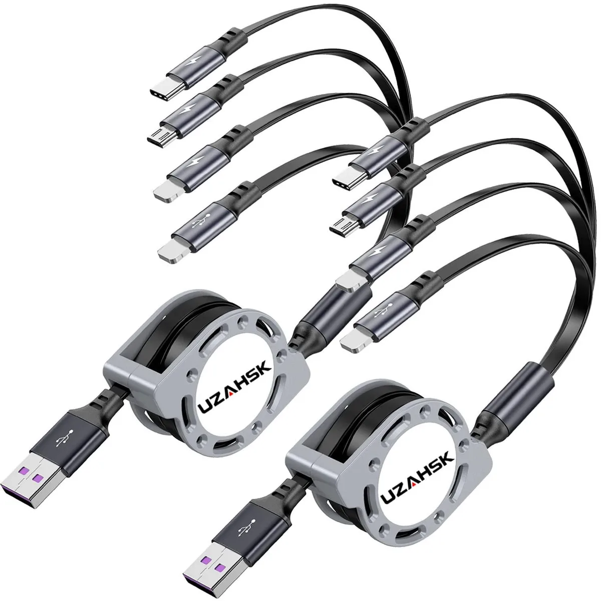 Mobee Mobee 4-in-1 Retractable Multi Charging Cable 4A 2Pack 1.2M — product photo