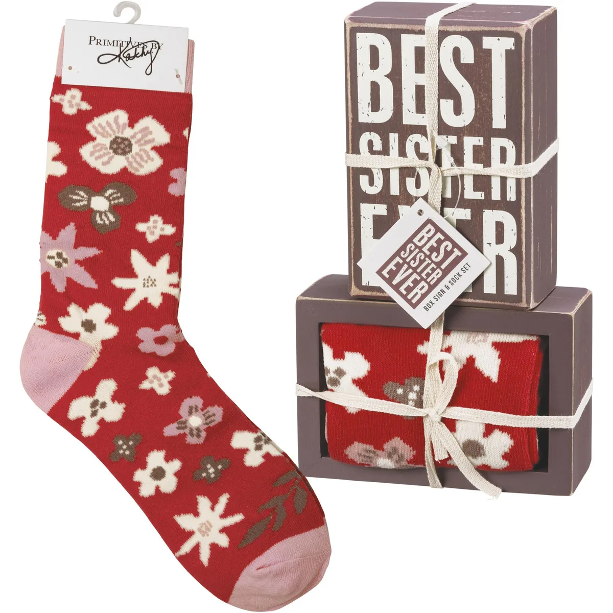 Primitives By Kathy Primitives By Kathy Box Sign &amp; Socks Set - Best Sister Ever — product photo