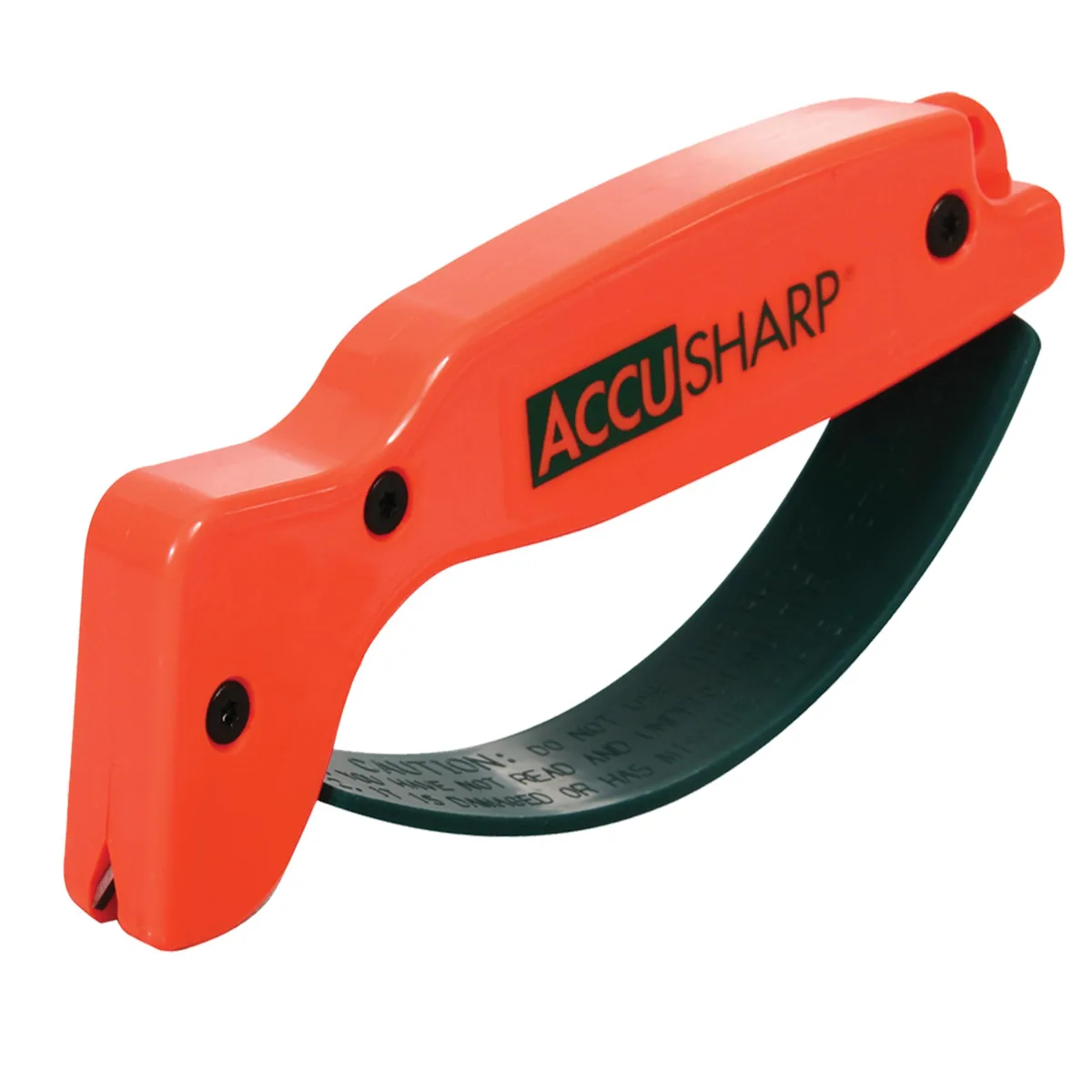 Compact orange knife sharpener with ergonomic handle and tungsten carbide blades