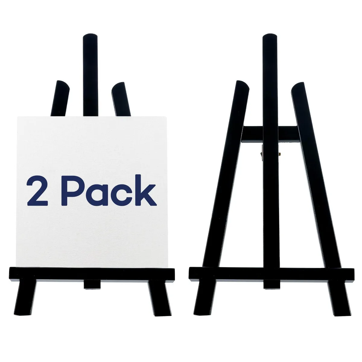 Two black wooden A-frame tabletop easels, 13 inch, folded flat
