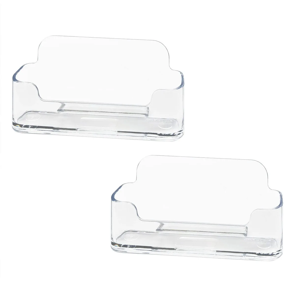 Two clear acrylic business card holders with smooth finish