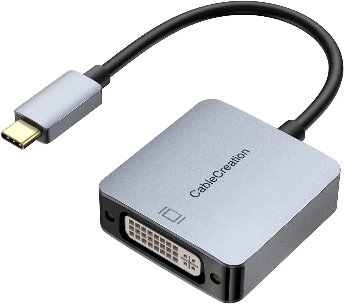 Compact USB-C to DVI adapter with matte black finish