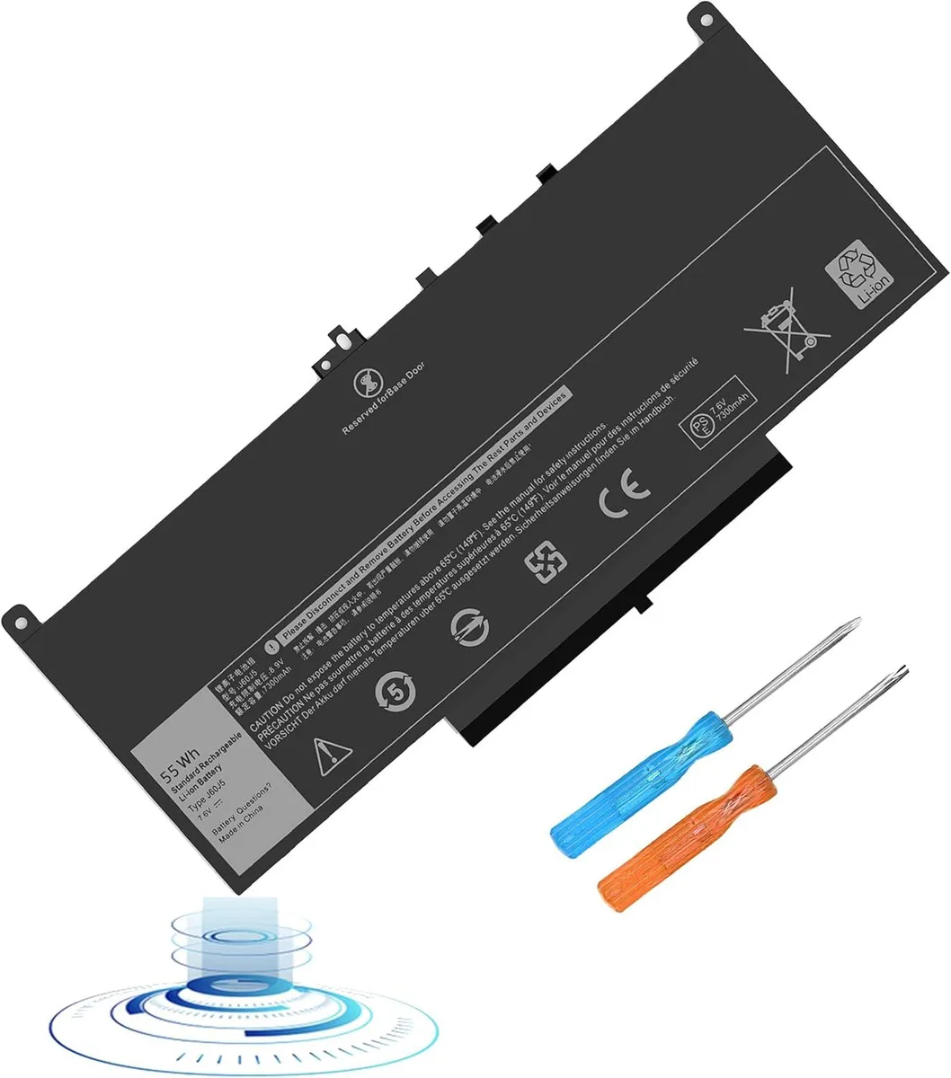 Black rectangular lithium-polymer laptop battery with four cells, 7.6V 55Wh