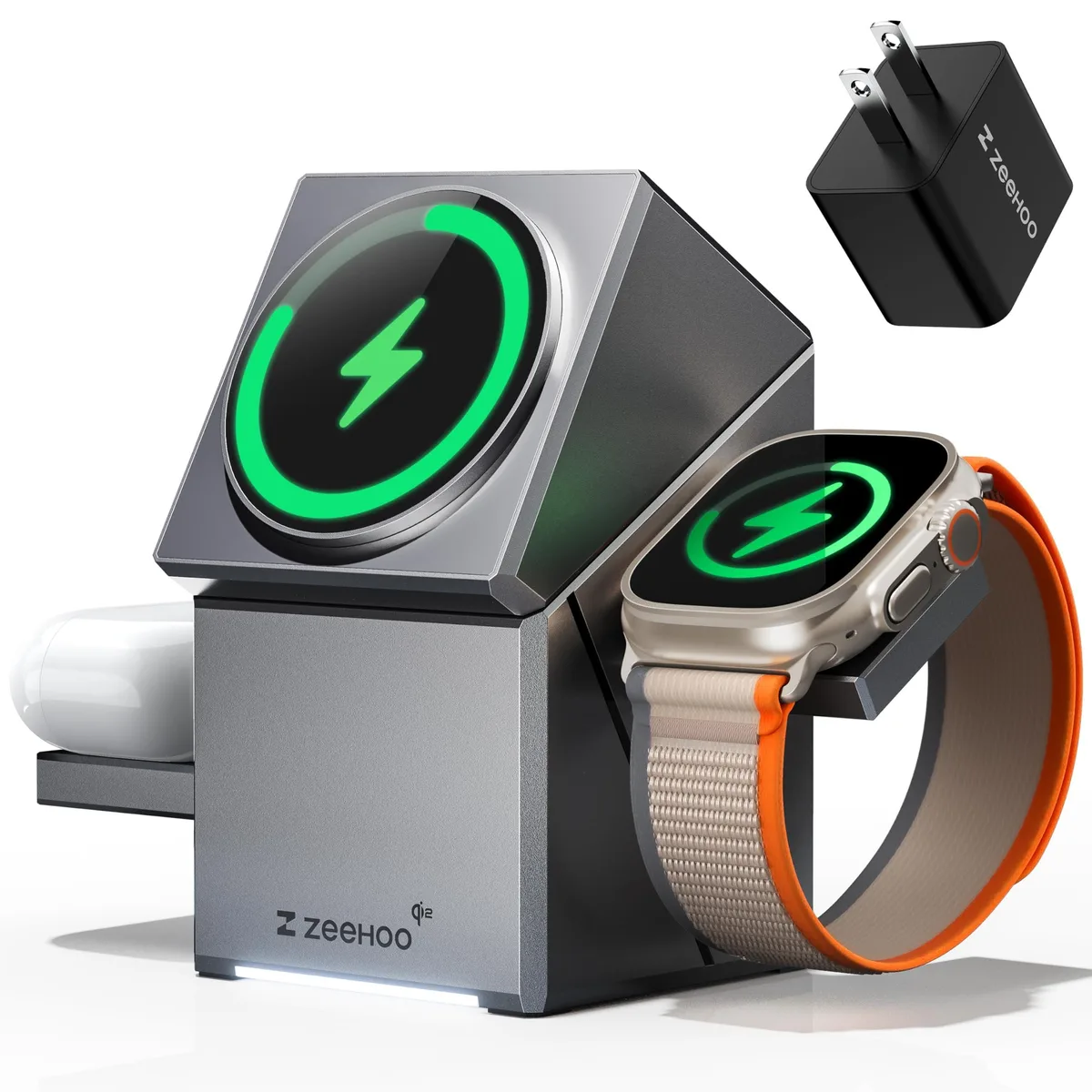  ZEEHOO CT-X 3-in-1 Qi2 Wireless Charger Metal Gray — product photo