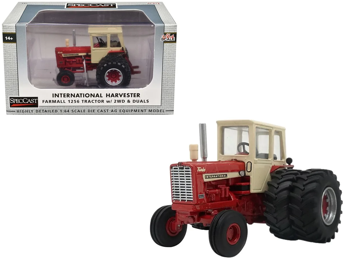 SpecCast Collectibles SpecCast Collectibles International Harvester Farmall 1256 1/64 Diecast Tractor Red Cream Cab Dual Wheels — product photo