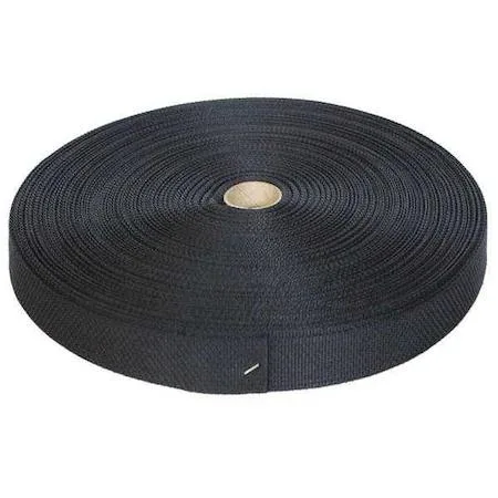 Black polypropylene webbing on a large spool 300 ft long 1 in wide