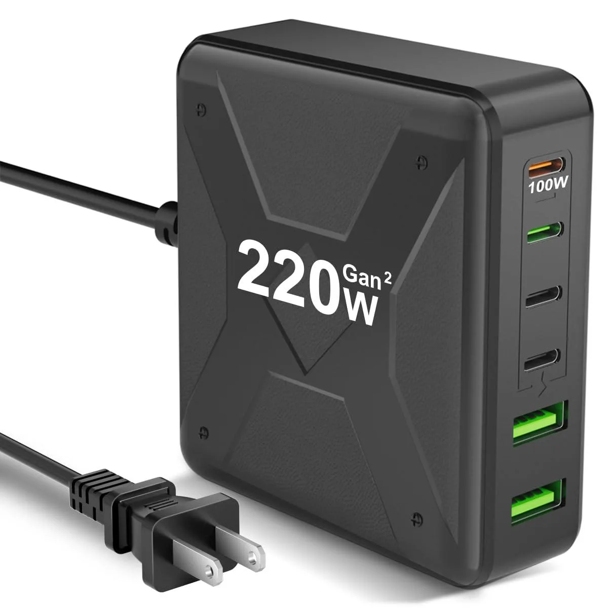 Compact white six-port USB-C charger block with 1.5m cord