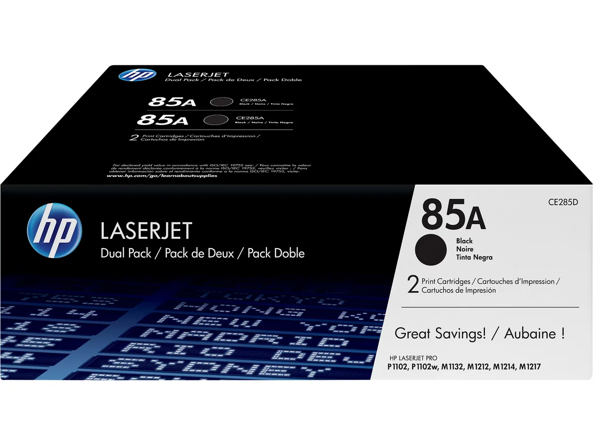 HP HP 85A CE285D Dual Pack Black Toner Cartridges (Genuine Brands) — product photo