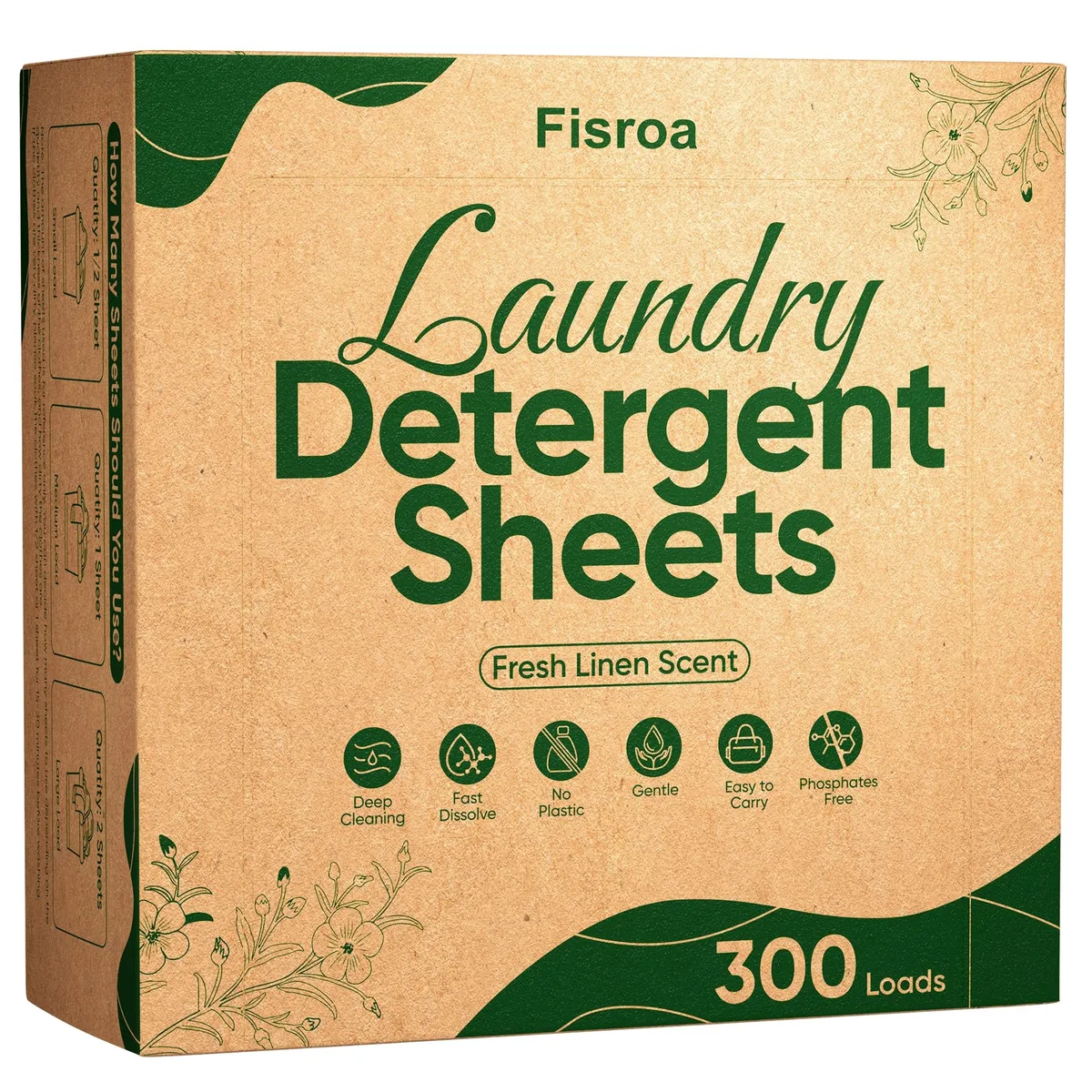  Fisroa Laundry Detergent Sheets 300 Loads Fresh Linen Scent — product photo