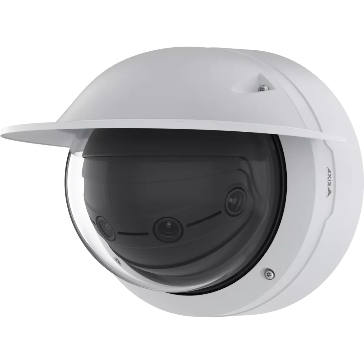 White dome multisensor network camera with four lenses, panoramic surveillance form factor