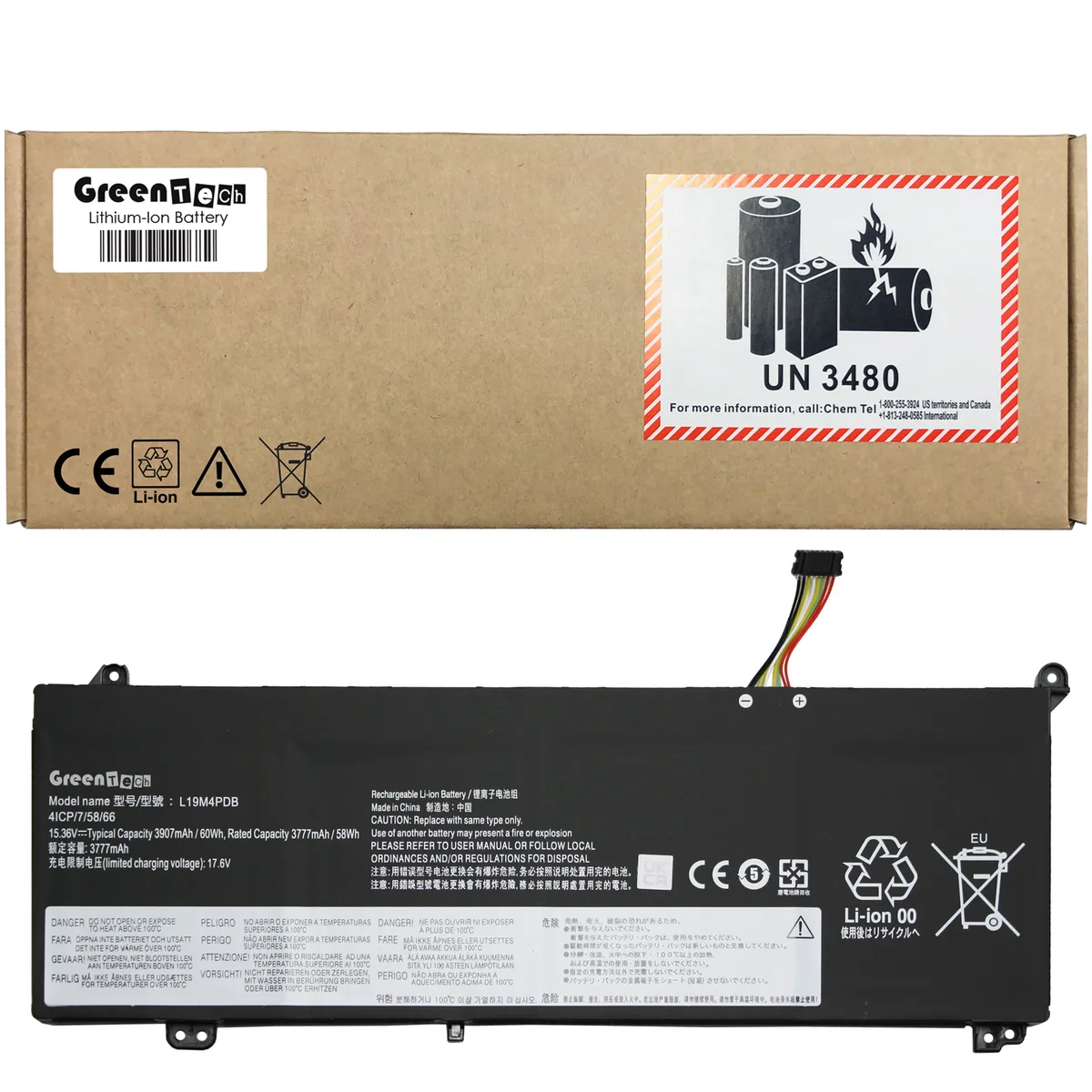 GreenTechLLC GreenTechLLC L19C4PDB 15.36V 60Wh 4-cell laptop battery — product photo