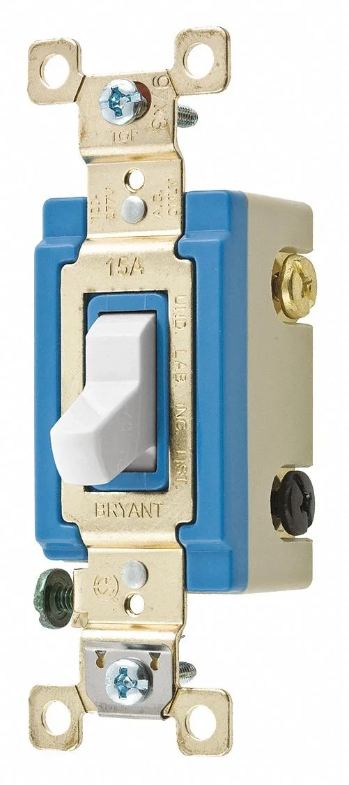 White toggle wall switch, rectangular, 1.1 in high