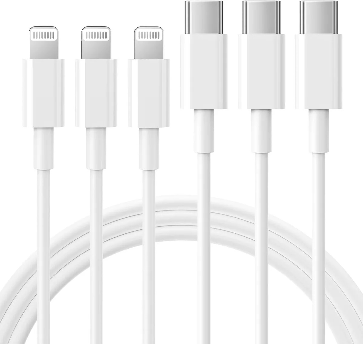 MCHOSE MCHOSE USB-C to Lightning Cable 3-Pack 3FT White — product photo