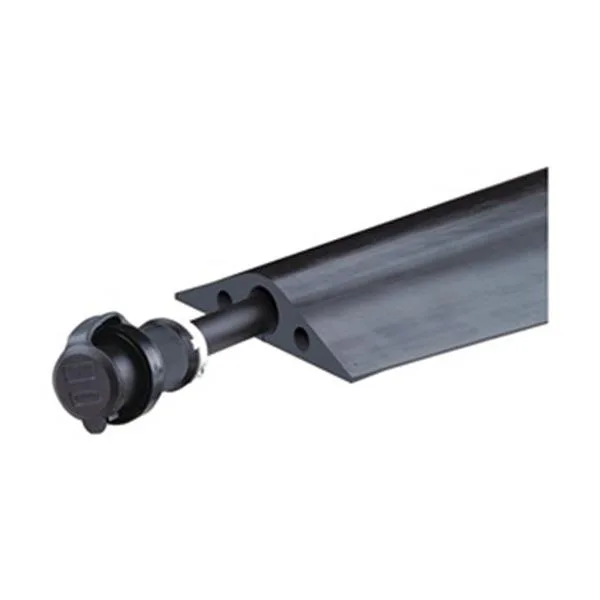 Black rubber cable protector with one smooth channel, linkable pins, five feet long