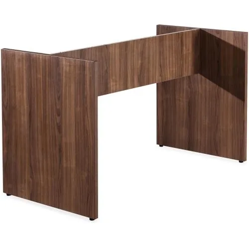 Walnut laminate two-leg table base with modesty panel