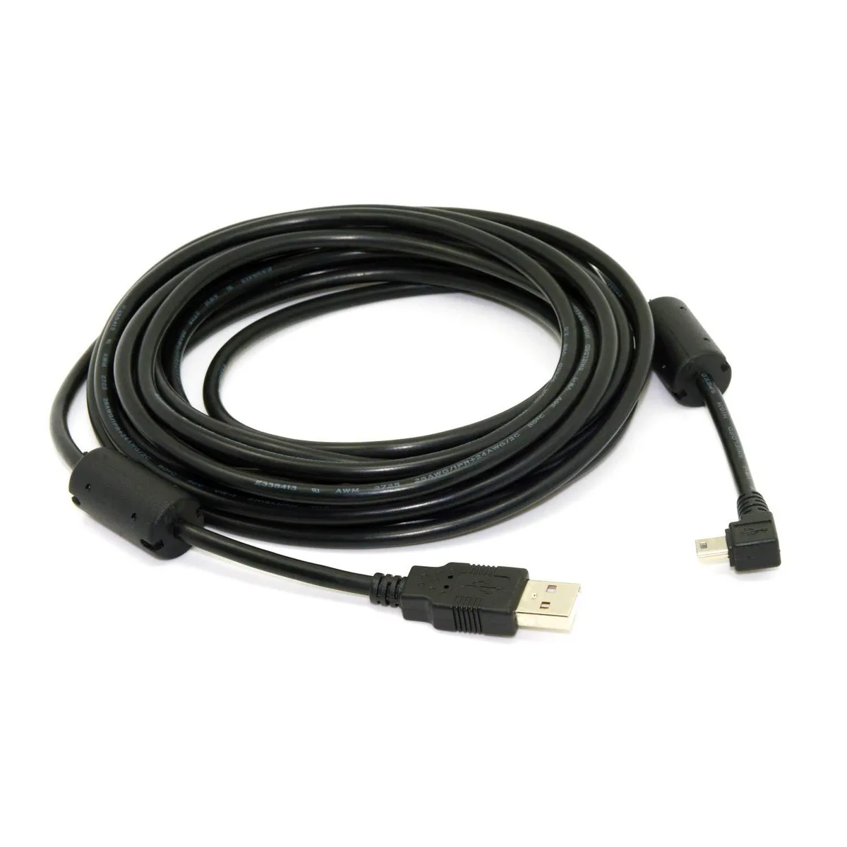 BUCIER BUCIER Mini USB B 5-pin Right Angle 90° to USB 2.0 Male Cable with Ferrite Core 5m — product photo