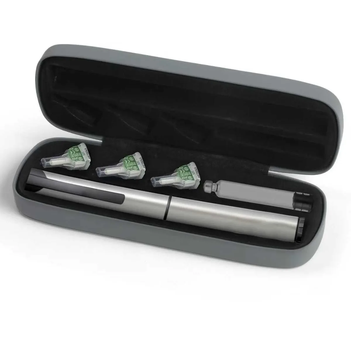 Gray hard-shell insulin pen case with magnetic closure