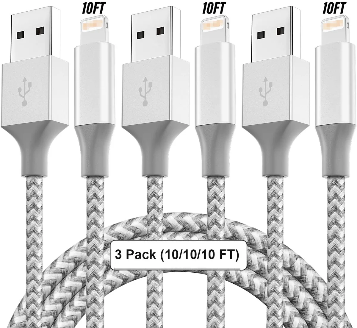 Teamyo Teamyo Lightning Cable 3-Pack Gray 10 ft USB 2.4A — product photo