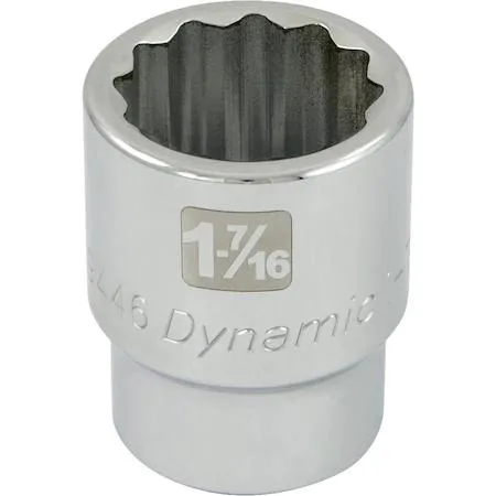 Dynamic D099446 1 inch drive 1-7/16 inch SAE socket chrome finish 6 point tool storage
