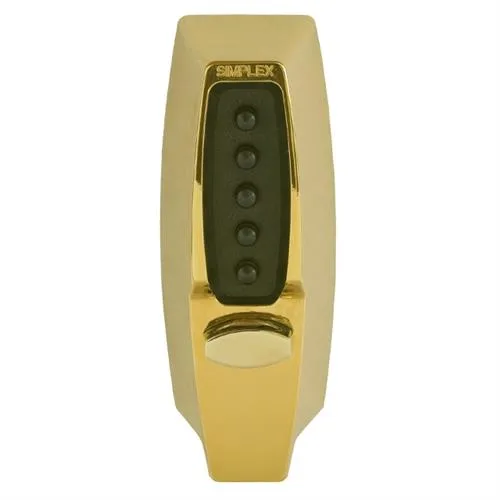 Bright brass mechanical pushbutton door lock with deadlocking latch