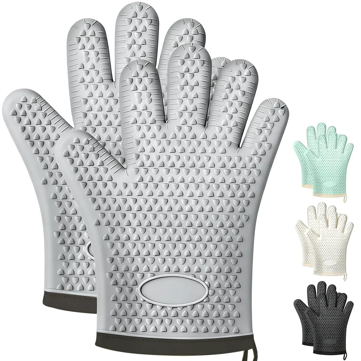  swihorab GJFTST001_GY 2-Pack Heat Resistant Silicone Oven Gloves, Grey — product photo