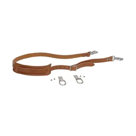 Brown leather shoulder strap kit with pad and snap hooks for canvas tool bags