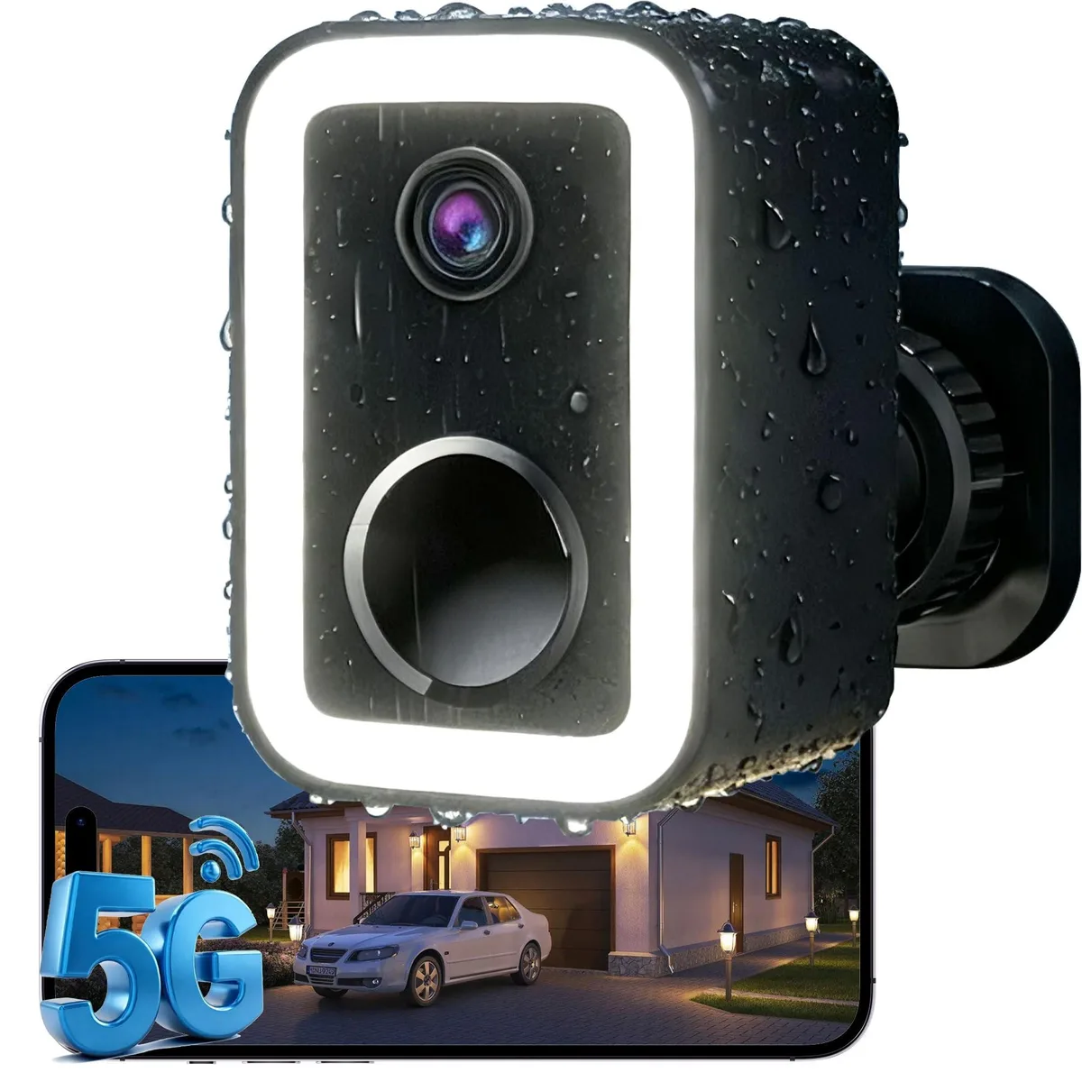 White rectangular outdoor camera with spotlight and mounting bracket