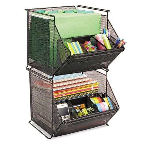 Safco Products Safco Products SAF2164BL Onyx Stackable Mesh Storage Bin 4-Compartment 14 x 15 x 11 Black office furniture — product photo